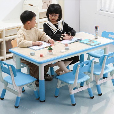 Kids Table and Chairs Set, Height Adjustable Desk with 6 Chiairs, Arts Crafts Table, Children Activity Table for Classrooms, Daycares, Home