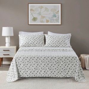 NicBex 4 PCS Snowflakes Sheet Set,Bedding Set with 1 Flat Sheet,1 Fitted Sheet,2 Pillowcase,Bed Set for All Seasons,Machine Washable,White - 1 of 4