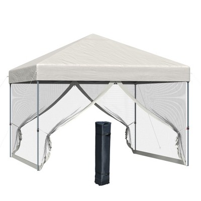Outsunny 10' x 10' Pop Up Canopy Party Tent with Center Lift Hook Design, 3-Level Adjustable Height, Easy Move Roller Bag