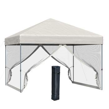 Outsunny 10' x 10' Pop Up Canopy Party Tent with Center Lift Hook Design, 3-Level Adjustable Height, Easy Move Roller Bag