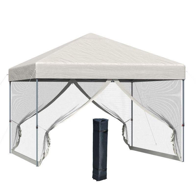 Outsunny 10' x 10' Pop Up Canopy Party Tent with Center Lift Hook Design, 3-Level Adjustable Height, Easy Move Roller Bag, 1 of 9