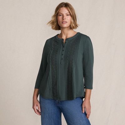 Lands' End Women's 3/4 Sleeve Lightweight Jersey Embellished Top
