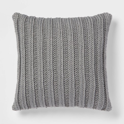 Chunky Rib Knit with Linen Reverse Square Throw Pillow Light Gray Threshold