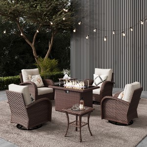 LayinSun Outdoor Patio Furniture Set, Brown Rattan Wicker Sectional Swivel Rocker Chairs Sets - 1 of 4