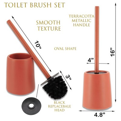 Terracotta Stoneware Toilet Brush and Holder Set with Bamboo Handle