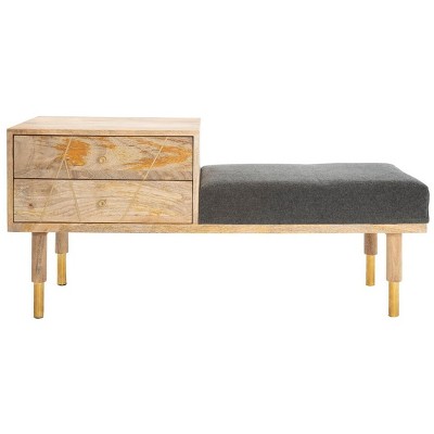 Taft 2 Drawer Cushioned Seated Bench - Natural/Grey - Safavieh