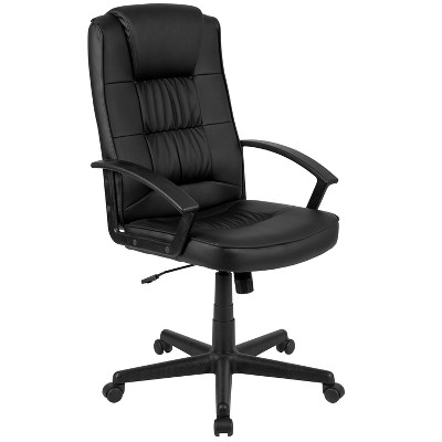 Flash Furniture Flash Fundamentals High Back Black LeatherSoft-Padded Task Office Chair with Arms, BIFMA Certified