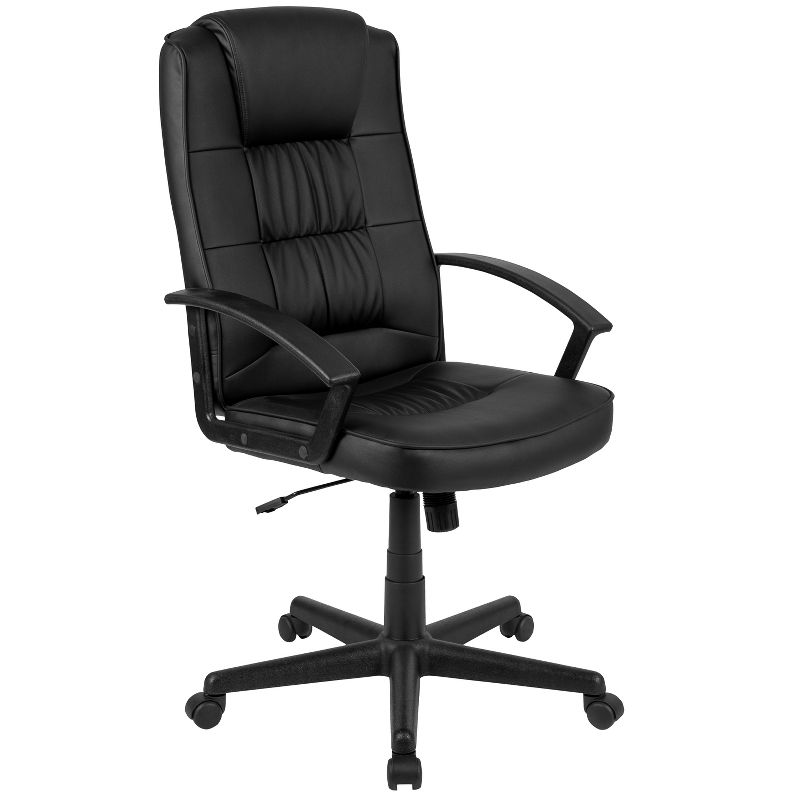 Flash Furniture Biscayne Flash Fundamentals High Back Black LeatherSoft-Padded Task Office Chair with Arms, 1 of 15