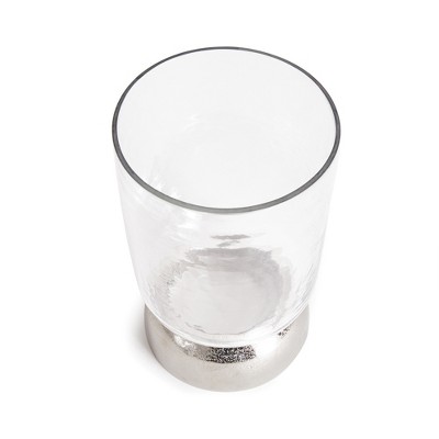 Serenade Domed Base Silver Hammered Glass Hurricane Candle Holder