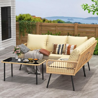 4 Pieces L-Shaped Patio Furniture Sets Outdoor Sectional with Cushions Side Table