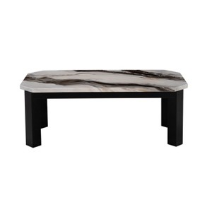 Vynxaria Contemporary Coffee Table: Faux Panda Marble Finish with Black Wooden Legs - 1 of 4