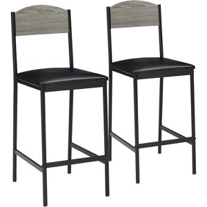 Industrial Bar Table Set for 2 with Wine Rack & Storage Shelf, Counter Height Table and 2 Upholstered Stools with Footrests - 1 of 4