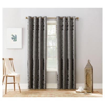 Gray Velvet Medallion Blackout Grommet Curtain Panel
