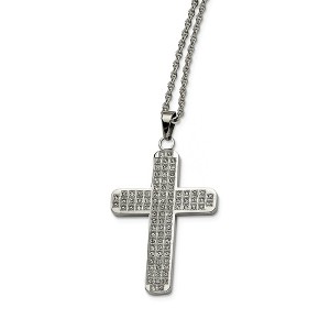 Black Bow Jewelry Stainless Steel Satin and Cubic Zirconia Cross Necklace - 22 Inch - 1 of 4