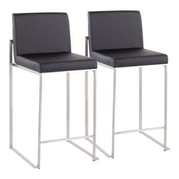 Set of 2 Fuji High Back Stainless Steel/Faux Leather Counter Height Barstools - LumiSource