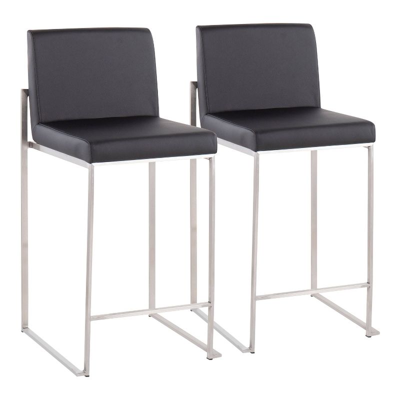 Set of 2 Fuji High Back Stainless Steel/Faux Leather Counter Height Barstools - LumiSource, 1 of 14