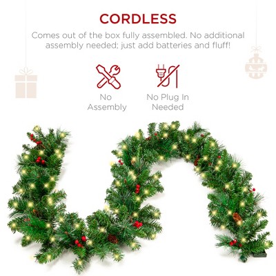 9ft Pre-Lit Artificial Christmas Garland with Pine Cones and Berries