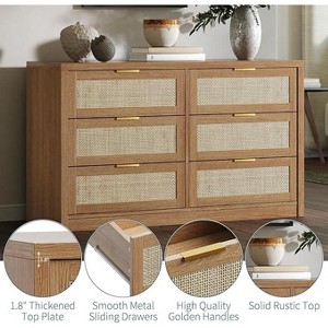 6 Drawer Dresser for Bedroom, Wide Rattan Dresser, Wooden with Gold Handles, Farmhouse Tv Stand Entryway Table, Modern Chest of Drawers for room - 1 of 4