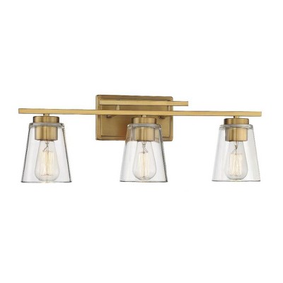 Warm Brass and Clear Glass 3-Light Vanity Fixture