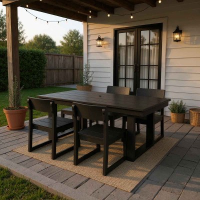 Modern 5 PCS Outdoor Dining Set, Rectangular Dining Table with Umbrella Hole, Dining Armless Chair with HDPE Frame-Coolbibila
