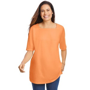 Woman Within Women's Plus Size Perfect Elbow-Sleeve Square-Neck Tee - 1 of 4