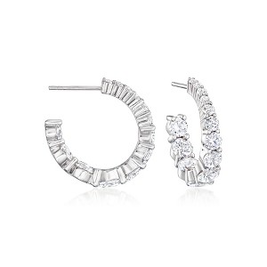 Ross-Simons 5.00 ct. t.w. CZ Inside-Outside Hoop Earrings in Sterling Silver - 1 of 3