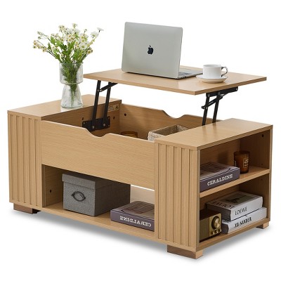 Skyzoo Lift Top Coffee Table with storage for Living Room - Hidden Compartment & 5 Open Spaces, Walnut