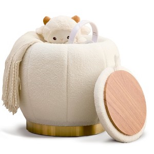 KTMBDW Storage Ottoman, Modern Round Floral Footrest with Soft Padded Seat, Teddy Velvet Footstool, Accent Small Table for Hallway, Living Room - 1 of 4