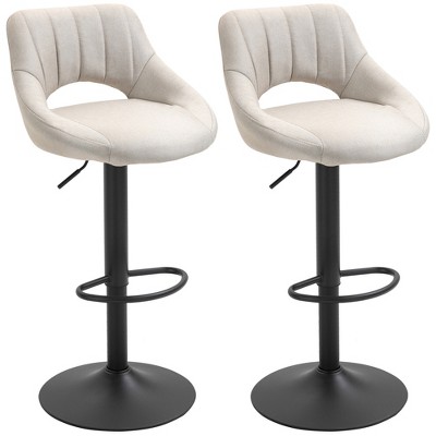 HOMCOM Modern Bar Stools Set of 2 Swivel Bar Height Barstools Chairs with Adjustable Height, Round Heavy Metal Base, and Footrest