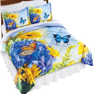 Collections Etc Butterfly Floral 3-Piece Quilted Comforter Set