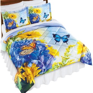 Collections Etc Butterfly Floral 3-Piece Quilted Comforter Set - 1 of 4