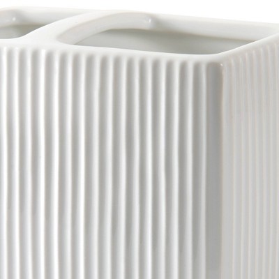 White Ribbed Ceramic Toothbrush Holder