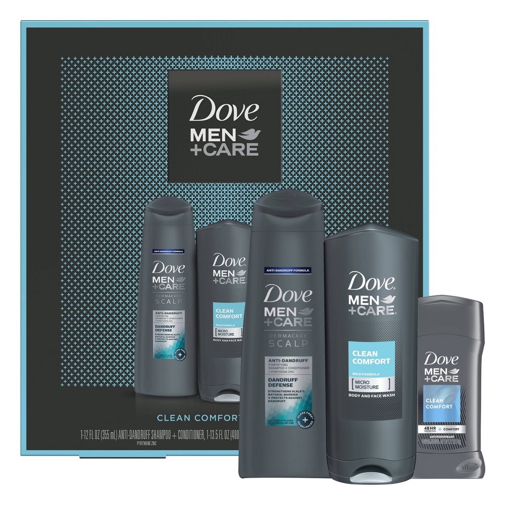 Dove Men + Care Clean Comfort Antiperspirant & Deodorant + Body Wash + 2-in-1 Shampoo & Conditioner Gift Pack Set - 3ct