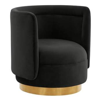 TOV Furniture Remy 16.1" Transitional Velvet Swivel Accent Chair in Black