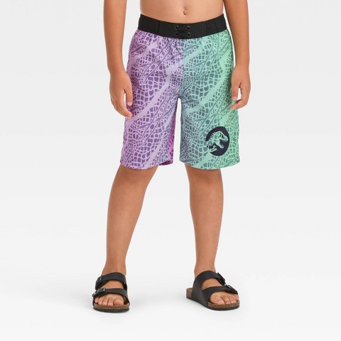 Jurassic Park Boys' Jurassic Park Snakeskin Printed Swim Shorts - Teal Green/Black M