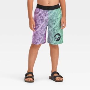 Boys' Jurassic Park Snakeskin Printed Swim Shorts - Teal Green/Black - 1 of 3