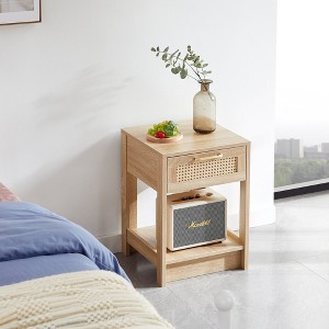 Rattan End table with drawer, Modern nightstand, side table for living room, bedroom,natural - 1 of 4