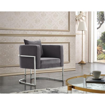 Pippa Grey Velvet Upholstered Accent Chair with Chrome Base