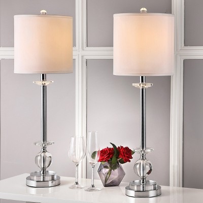 Elegant 31" Crystal Candlestick Table Lamp Set with White Shades