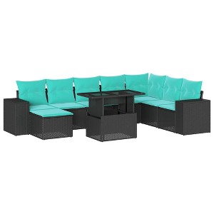 vidaXL 9 Piece Garden Sofa Set with Cushions Black Poly Rattan - Black without storage - 1 of 4