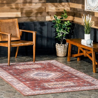 Nuloom Kera Medallion 5x8 Machine Washable Indoor/Outdoor Area Rug for Living Room Patio Deck Front Porch Kitchen, Brick/Ivory