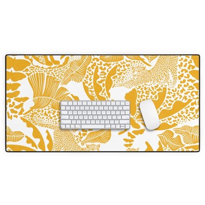 evamatise Surreal Jungle in Bright Yellow Desk Mat - Deny Designs