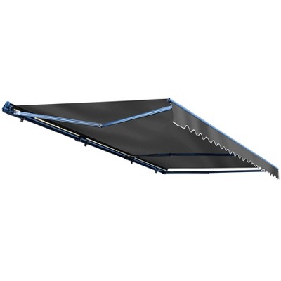 Charcoal Gray Motorized Semi-Cassette Patio Awning with LED Lights