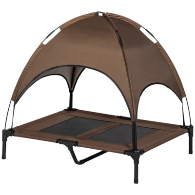 VisioGear Outdoor Pet Bed with Removable Canopy, Portable Pet Bed for Camping, Hiking, Brown, 26.5"*35.5"*30"