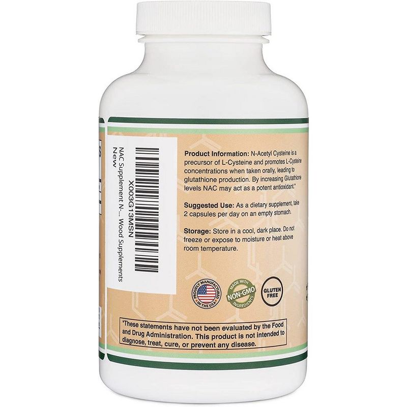 N-Acetyl Cysteine (NAC) - 210 x 500 mg capsules by Double Wood Supplements - Increases Glutathione Levels, 3 of 4