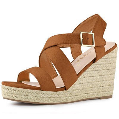 Allegra K Women's Espadrille Ankle Strap Crisscross Strap Wedges Sandals