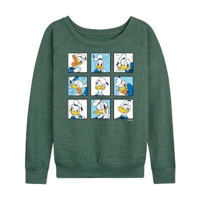 Women's - Disney - Donald Grid Lightweight French Terry Wide Neck Long Sleeve Shirt