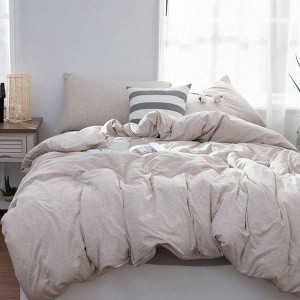 100 Jersey Knit Cotton Duvet Cover Set, T - Shirt Feel, Wrinkle - Free, Heathered Oatmeal Beige, Queen - 1 of 4