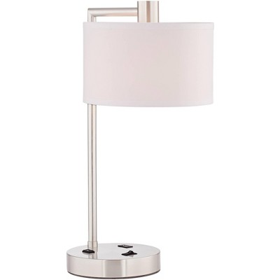 Brushed Nickel Desk Lamp with White Linen Shade and USB Port