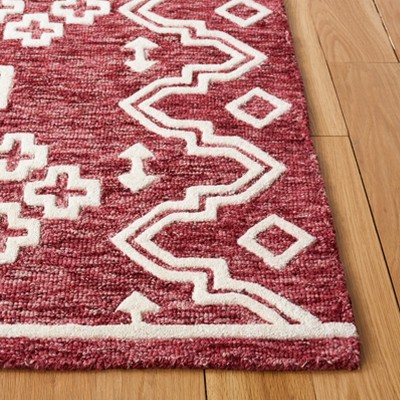 Ivory and Red Handmade Wool Abstract Tufted Rug, 5' x 8'